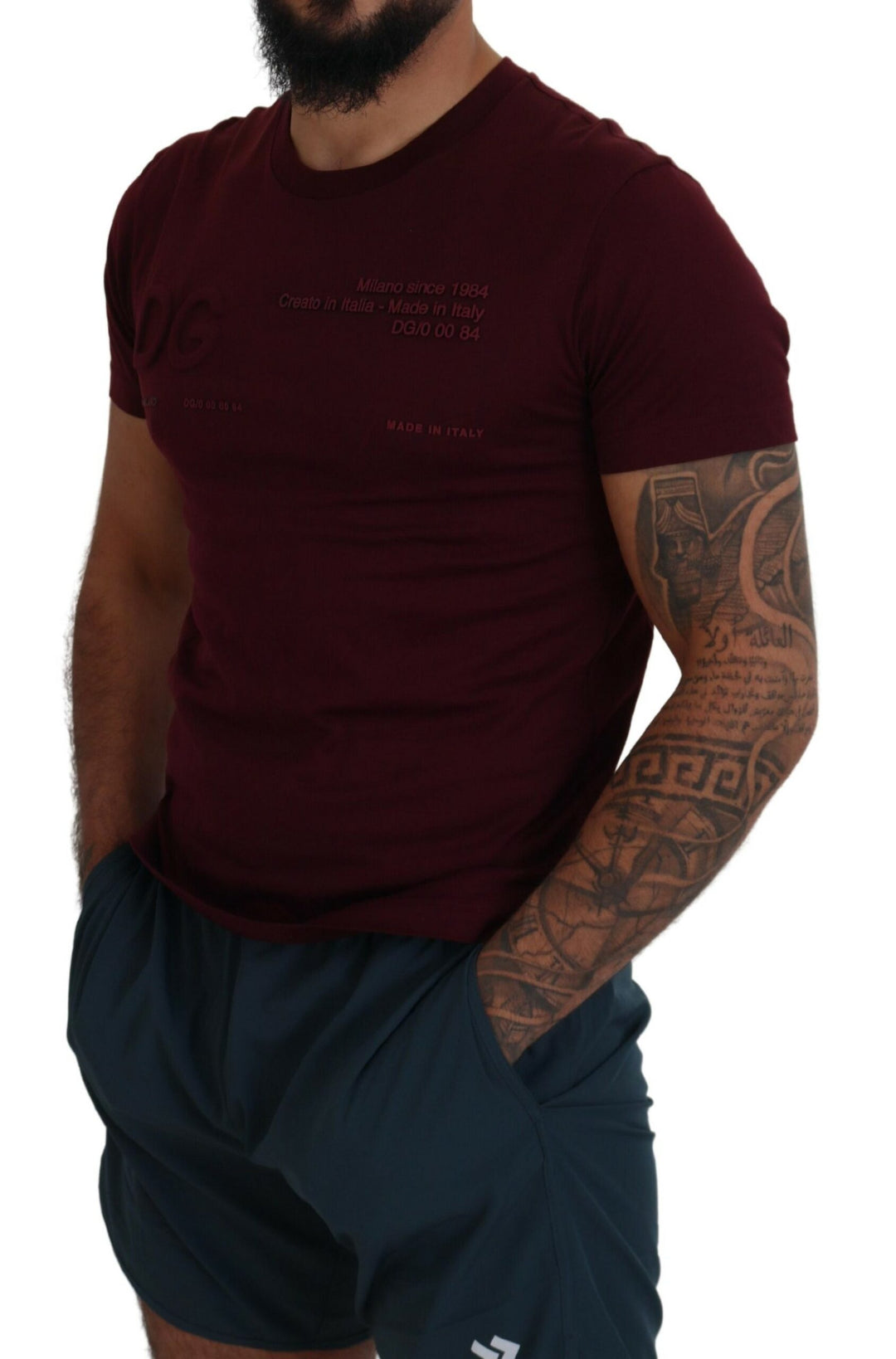 Dolce &amp; Gabbana Sample Sale Dolce &amp; Gabbana Maroon Printed Short Sleeves Men T-shirt - | Designer outlet