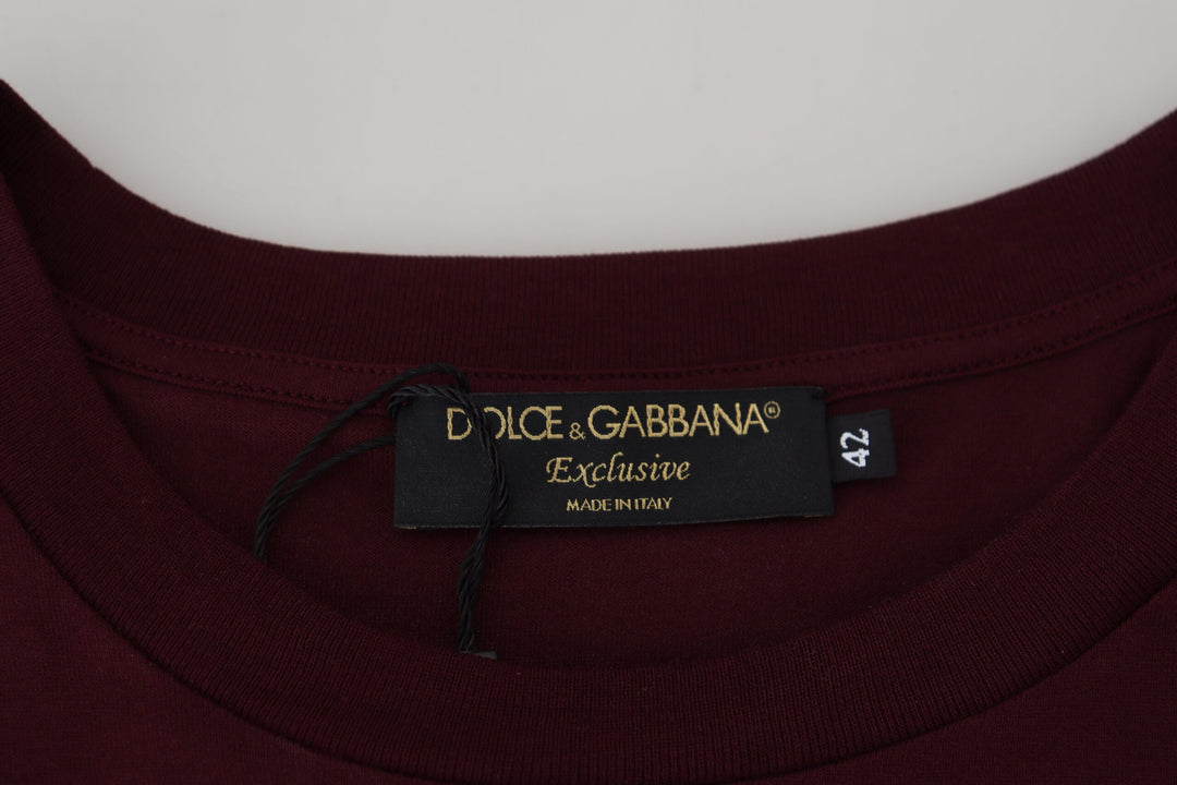 Dolce &amp; Gabbana Maroon Printed Short Sleeves Men T-shirt by Dolce &amp; Gabbana outlet now on sale
