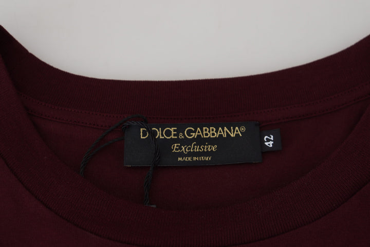 Dolce &amp; Gabbana Maroon Printed Short Sleeves Men T-shirt by Dolce &amp; Gabbana outlet now on sale