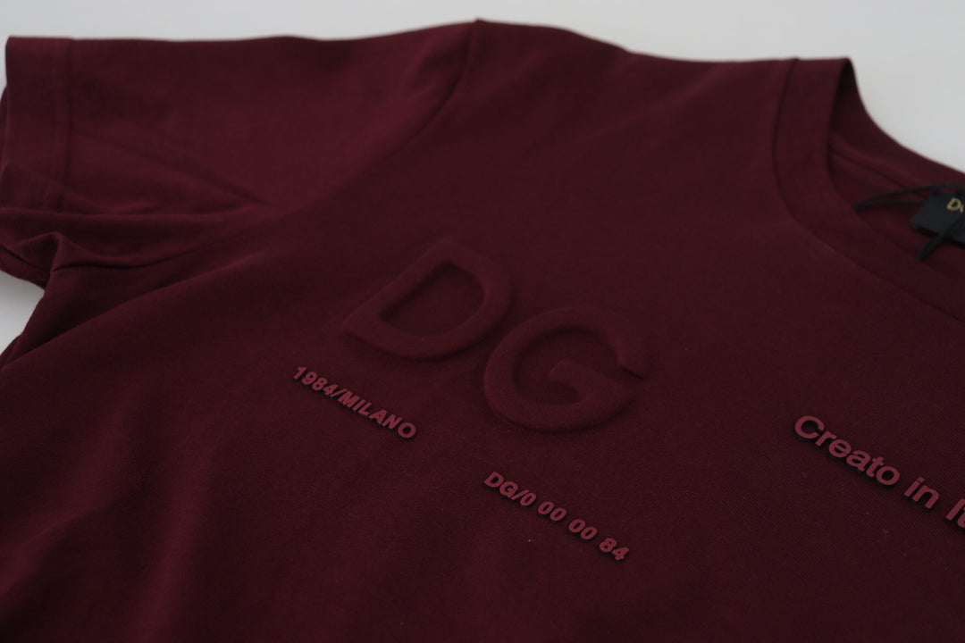 Dolce &amp; Gabbana Maroon Printed Short Sleeves Men T-shirt by Dolce &amp; Gabbana outlet now on sale