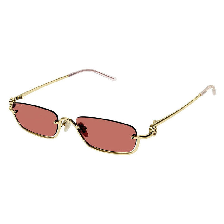 Gucci Sunglasses Rectangle Semi Rim, Gold Frame and Red Lens GG1278S003