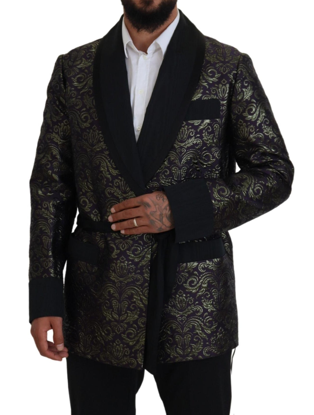 Dolce & Gabbana - Dolce & Gabbana Gold Jacquard Robe Jacket - KOS2114 - 52 - Ask Me Wear