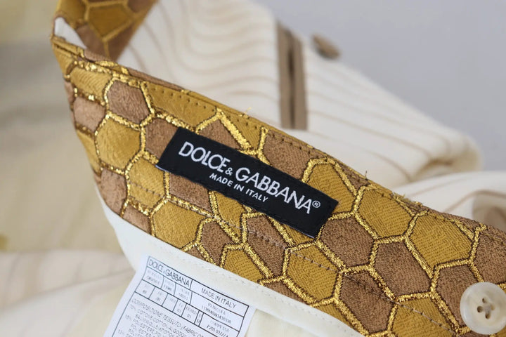 Dolce &amp; Gabbana Sample Sale | Dolce &amp; Gabbana Off White Gold Striped Tuxedo Slim Fit Suit - | Designer outlet