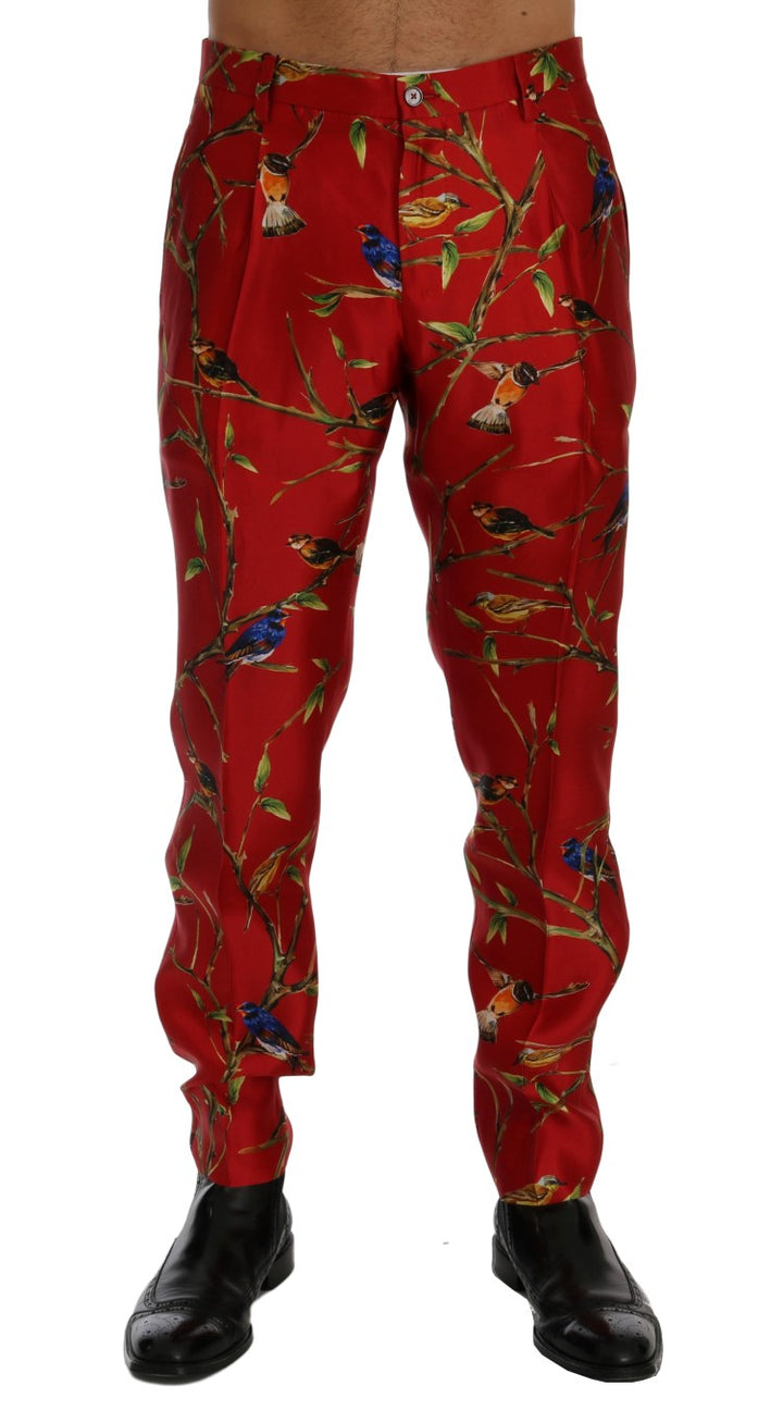 Dolce &amp; Gabbana Sample Sale Dolce &amp; Gabbana Red Silk Bird Print Dress Pants - | Designer outlet