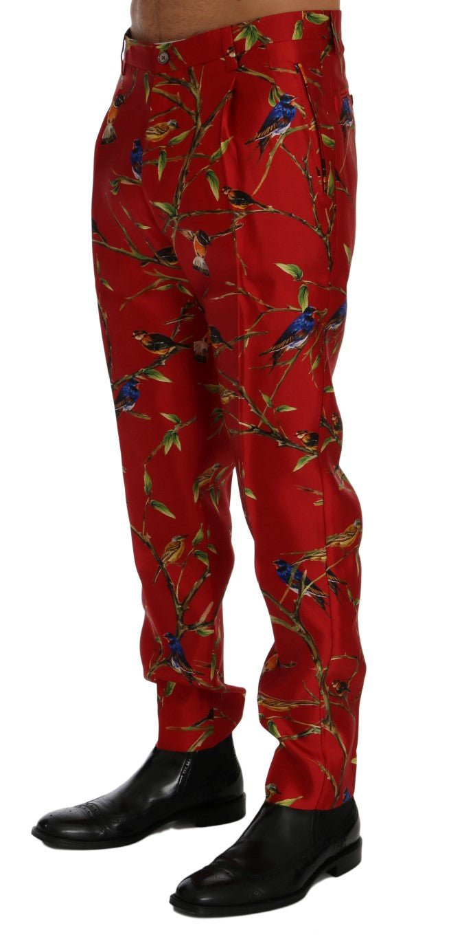 Dolce &amp; Gabbana Sample Sale Dolce &amp; Gabbana Red Silk Bird Print Dress Pants - | Designer outlet