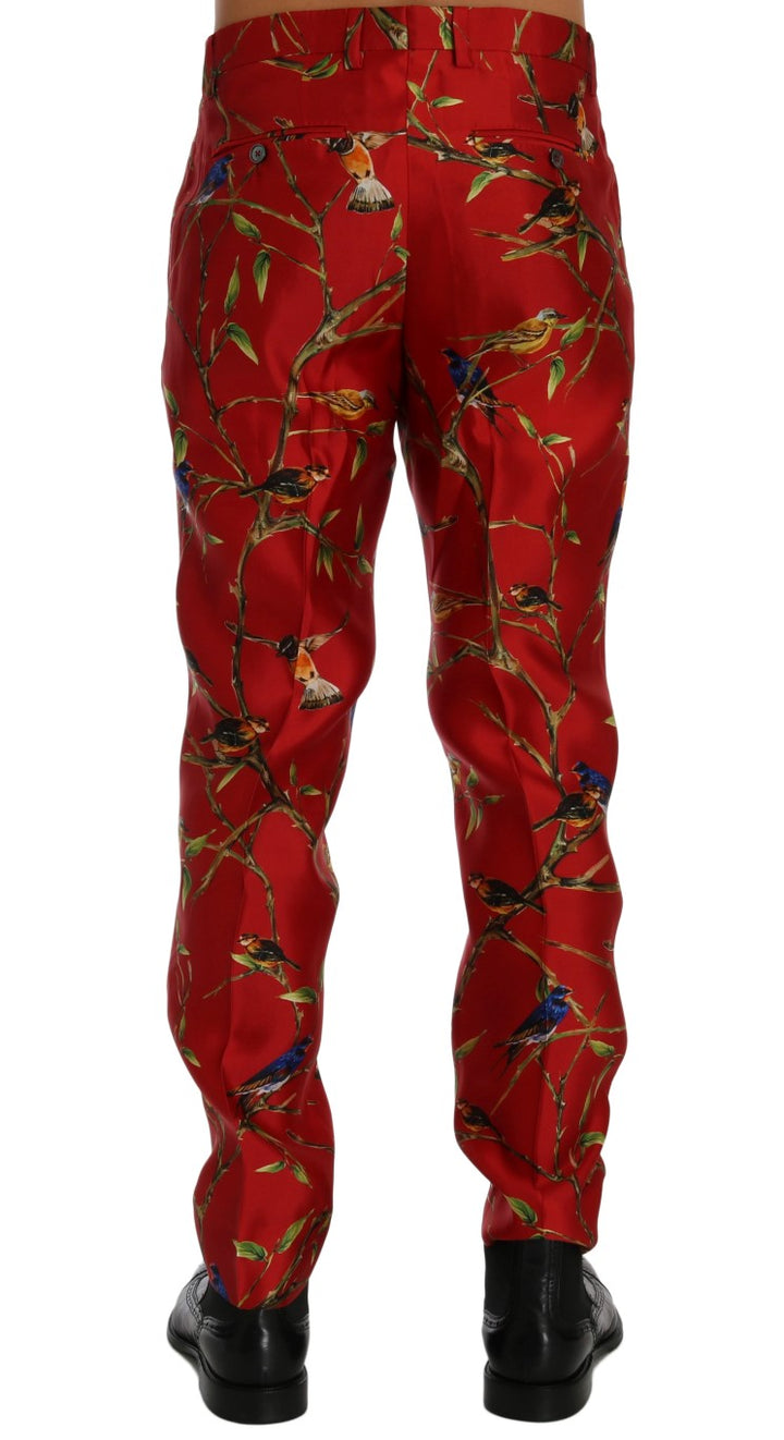 Dolce &amp; Gabbana Sample Sale Dolce &amp; Gabbana Red Silk Bird Print Dress Pants - | Designer outlet