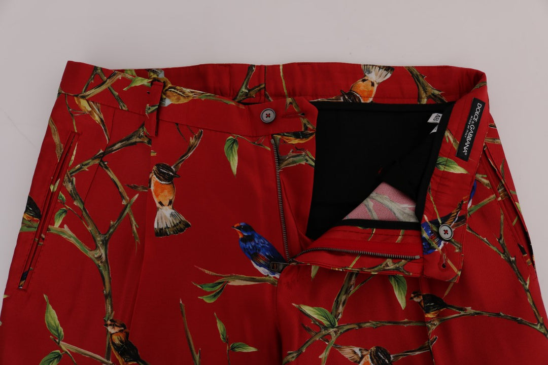 Dolce &amp; Gabbana Sample Sale Dolce &amp; Gabbana Red Silk Bird Print Dress Pants - | Designer outlet