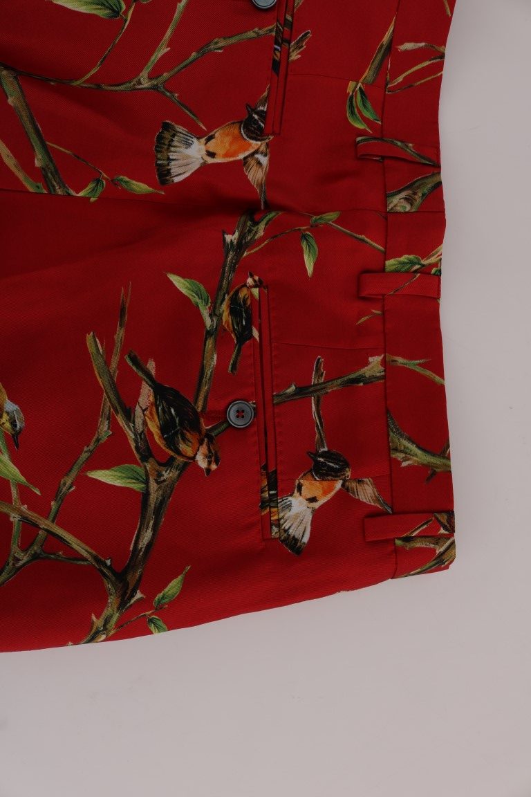 Dolce &amp; Gabbana Sample Sale Dolce &amp; Gabbana Red Silk Bird Print Dress Pants - | Designer outlet