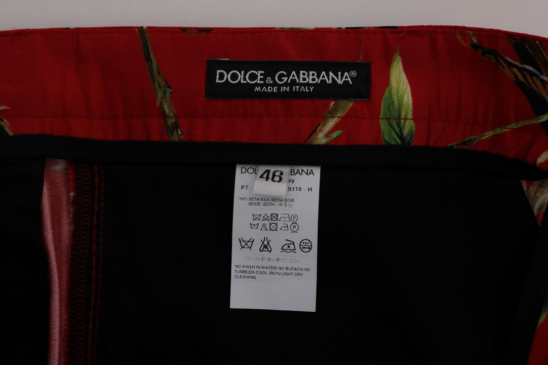 Dolce &amp; Gabbana Sample Sale Dolce &amp; Gabbana Red Silk Bird Print Dress Pants - | Designer outlet