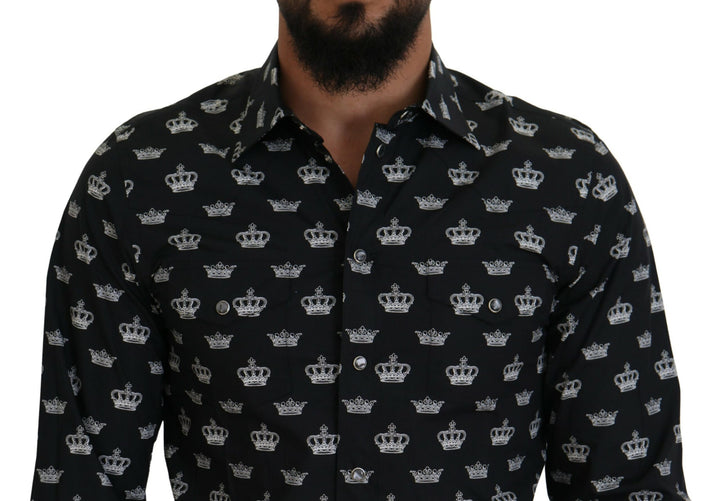 Dolce & Gabbana Elegant Slim Fit Crown Print Formal Shirt