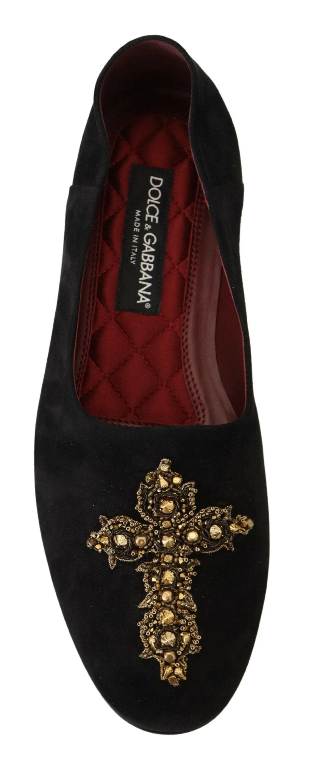 Dolce &amp; Gabbana Black Suede Gold Cross Slip On Loafers Shoes by Dolce &amp; Gabbana outlet now on sale