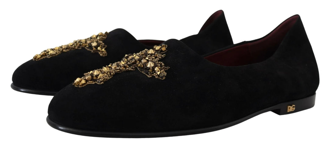 Dolce &amp; Gabbana Black Suede Gold Cross Slip On Loafers Shoes by Dolce &amp; Gabbana outlet now on sale