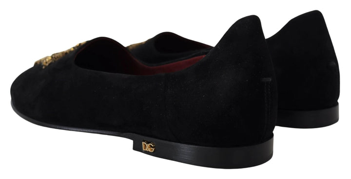 Dolce &amp; Gabbana Black Suede Gold Cross Slip On Loafers Shoes by Dolce &amp; Gabbana outlet now on sale