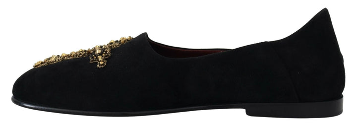 Dolce &amp; Gabbana Black Suede Gold Cross Slip On Loafers Shoes by Dolce &amp; Gabbana outlet now on sale