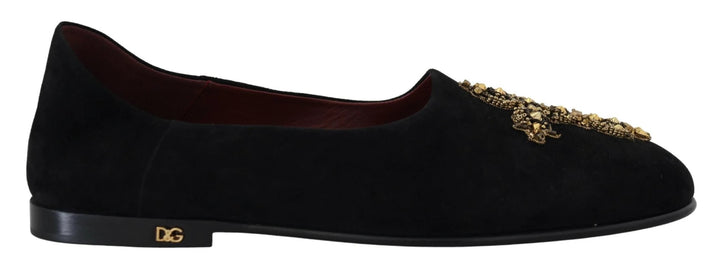 Dolce &amp; Gabbana Black Suede Gold Cross Slip On Loafers Shoes by Dolce &amp; Gabbana outlet now on sale