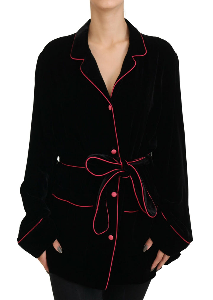 Dolce & Gabbana - Dolce & Gabbana Elegant Black Silk - Blend Jacket with Waist Belt - JKT3503 - 38 - Ask Me Wear