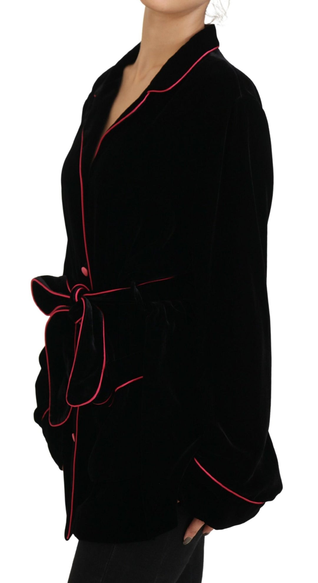 Dolce & Gabbana - Dolce & Gabbana Elegant Black Silk - Blend Jacket with Waist Belt - JKT3503 - 38 - Ask Me Wear