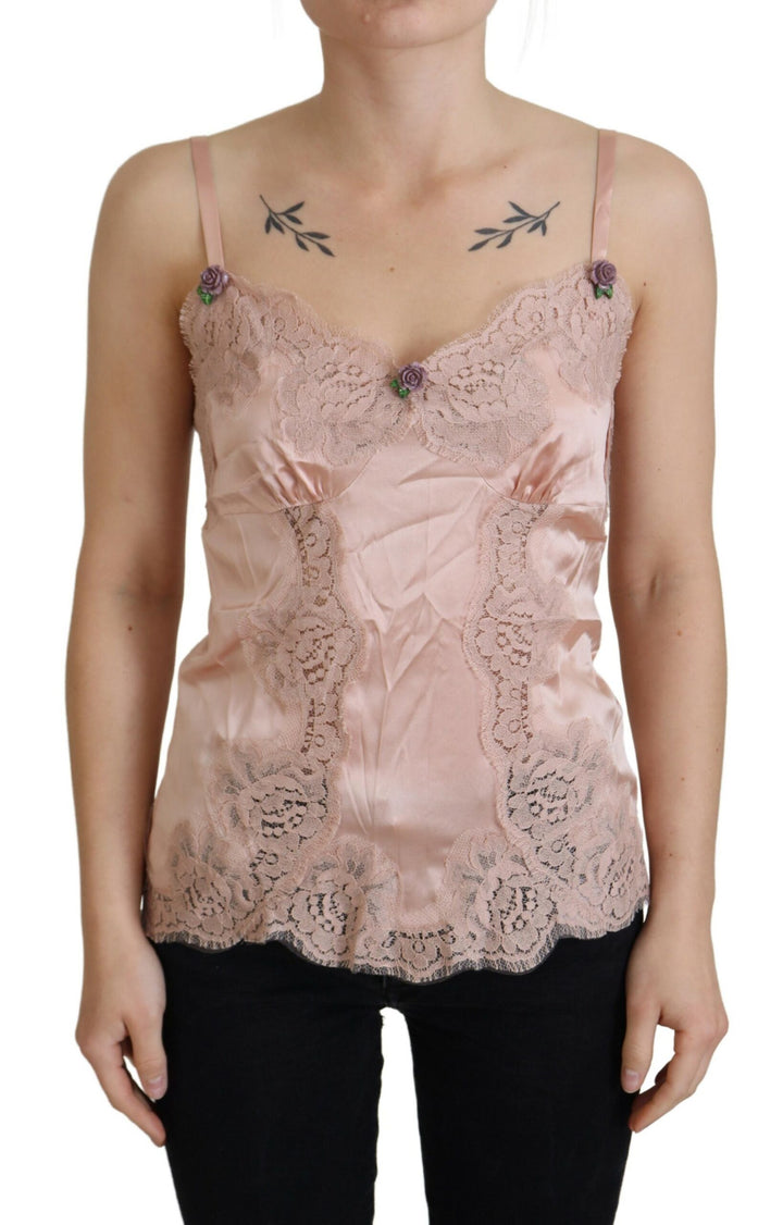 Dolce &amp; Gabbana Sample Sale Dolce &amp; Gabbana Pink Satin Lace Roses Tank Top Lingerie - | Designer outlet