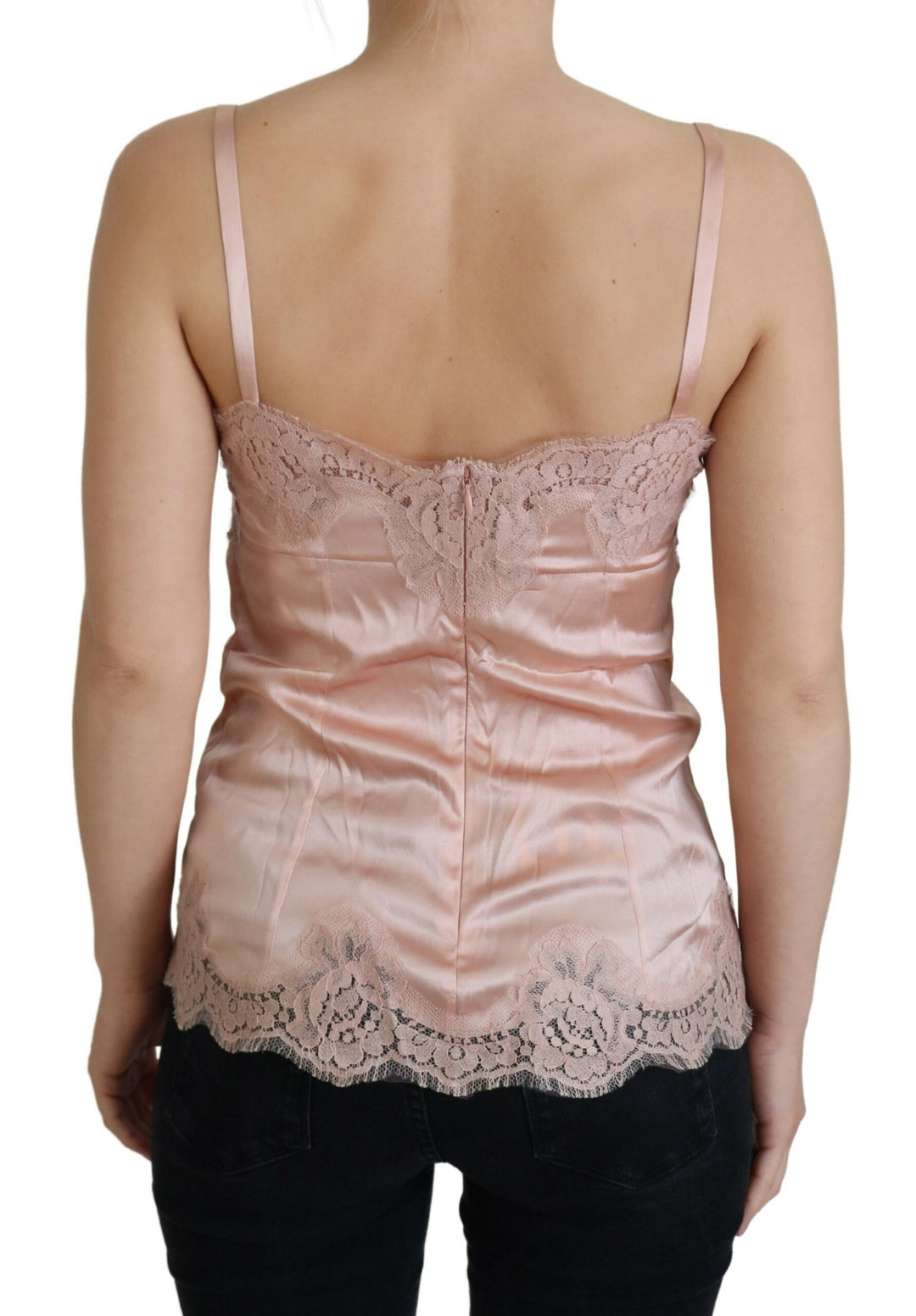 Dolce &amp; Gabbana Sample Sale Dolce &amp; Gabbana Pink Satin Lace Roses Tank Top Lingerie - | Designer outlet
