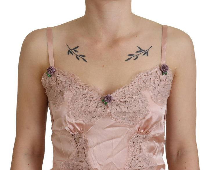 Dolce &amp; Gabbana Sample Sale Dolce &amp; Gabbana Pink Satin Lace Roses Tank Top Lingerie - | Designer outlet