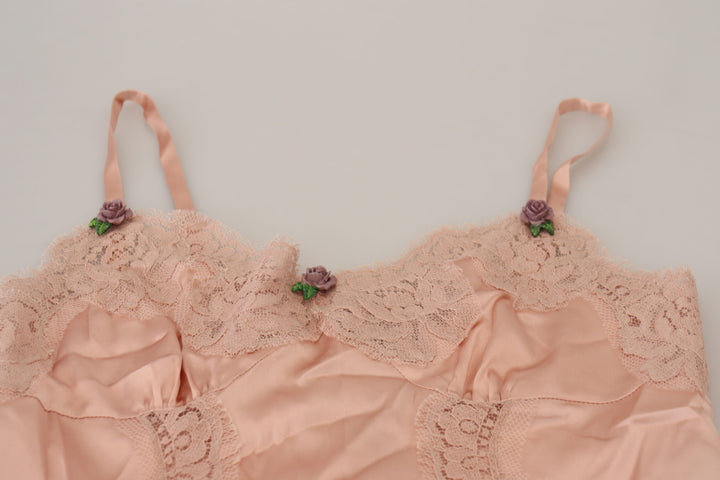 Dolce &amp; Gabbana Sample Sale Dolce &amp; Gabbana Pink Satin Lace Roses Tank Top Lingerie - | Designer outlet