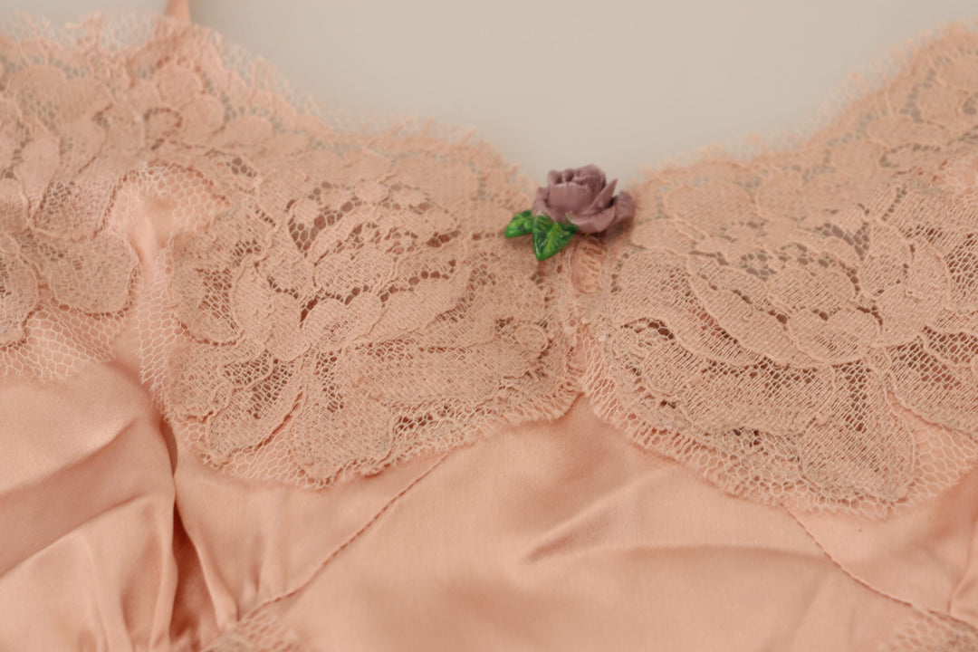 Dolce &amp; Gabbana Sample Sale Dolce &amp; Gabbana Pink Satin Lace Roses Tank Top Lingerie - | Designer outlet