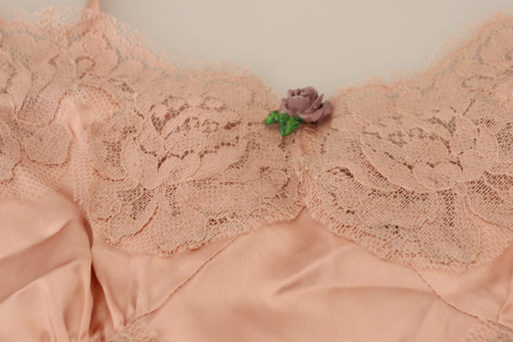 Dolce &amp; Gabbana Sample Sale Dolce &amp; Gabbana Pink Satin Lace Roses Tank Top Lingerie - | Designer outlet