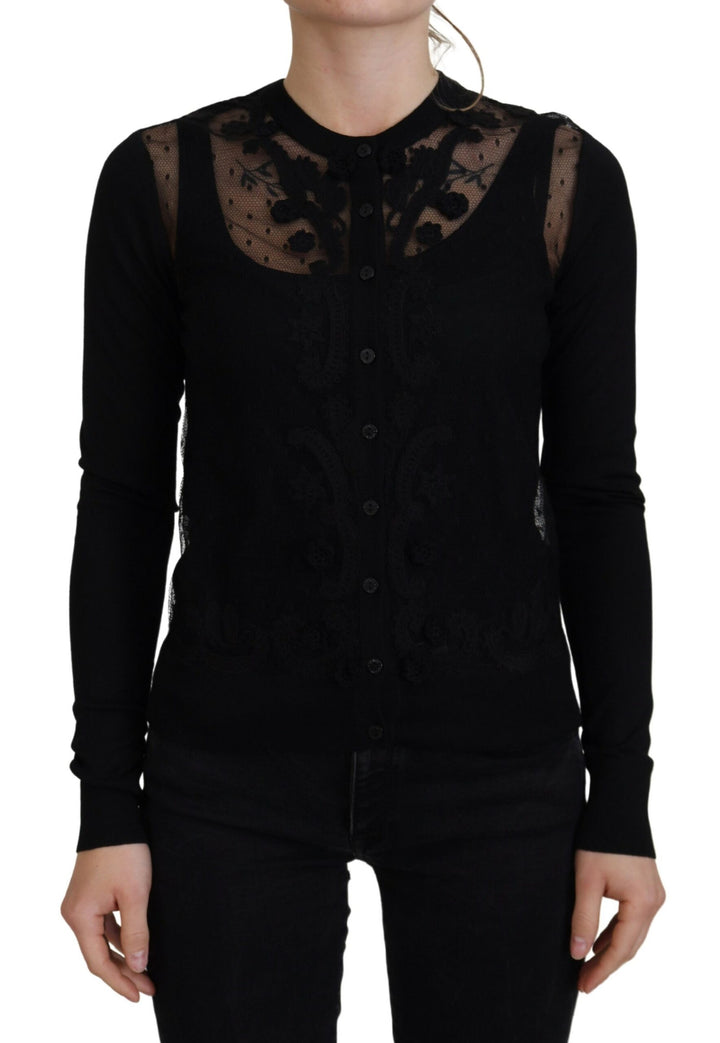 Dolce &amp; Gabbana Black Floral Lace Button Cardigan Sweater by Dolce &amp; Gabbana outlet now on sale