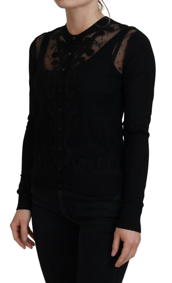 Dolce &amp; Gabbana Black Floral Lace Button Cardigan Sweater by Dolce &amp; Gabbana outlet now on sale
