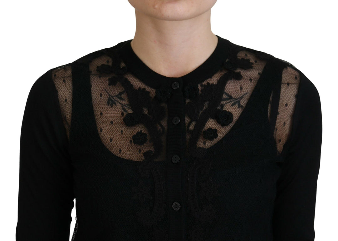 Dolce &amp; Gabbana Black Floral Lace Button Cardigan Sweater by Dolce &amp; Gabbana outlet now on sale