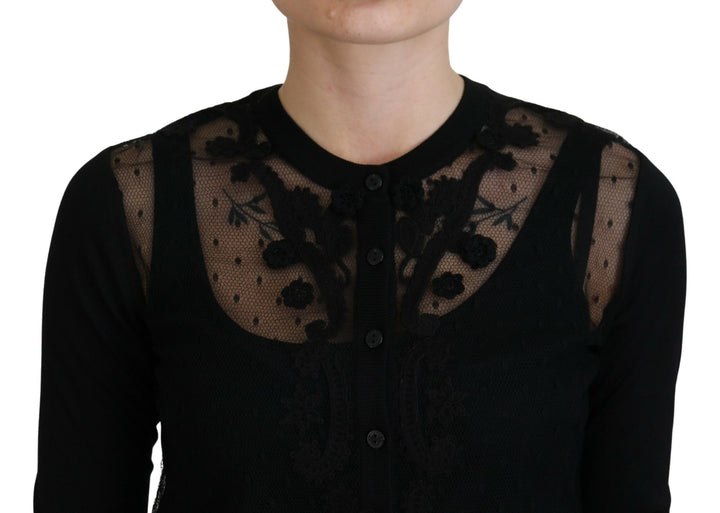 Dolce &amp; Gabbana Black Floral Lace Button Cardigan Sweater by Dolce &amp; Gabbana outlet now on sale