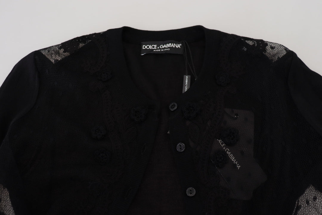 Dolce &amp; Gabbana Black Floral Lace Button Cardigan Sweater by Dolce &amp; Gabbana outlet now on sale