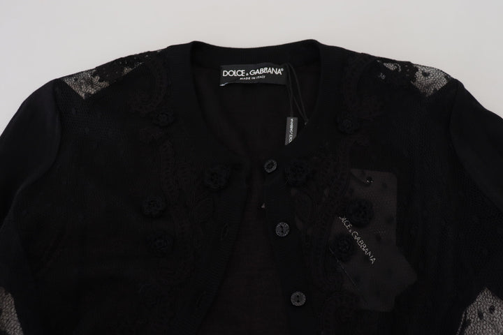 Dolce &amp; Gabbana Black Floral Lace Button Cardigan Sweater by Dolce &amp; Gabbana outlet now on sale
