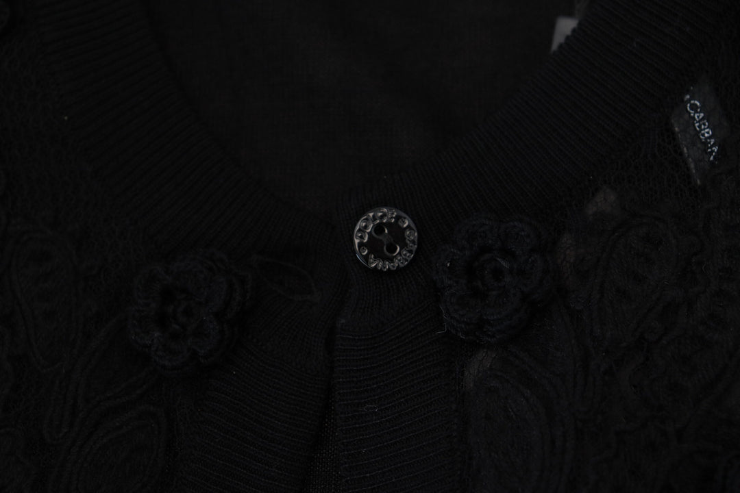 Dolce &amp; Gabbana Black Floral Lace Button Cardigan Sweater by Dolce &amp; Gabbana outlet now on sale
