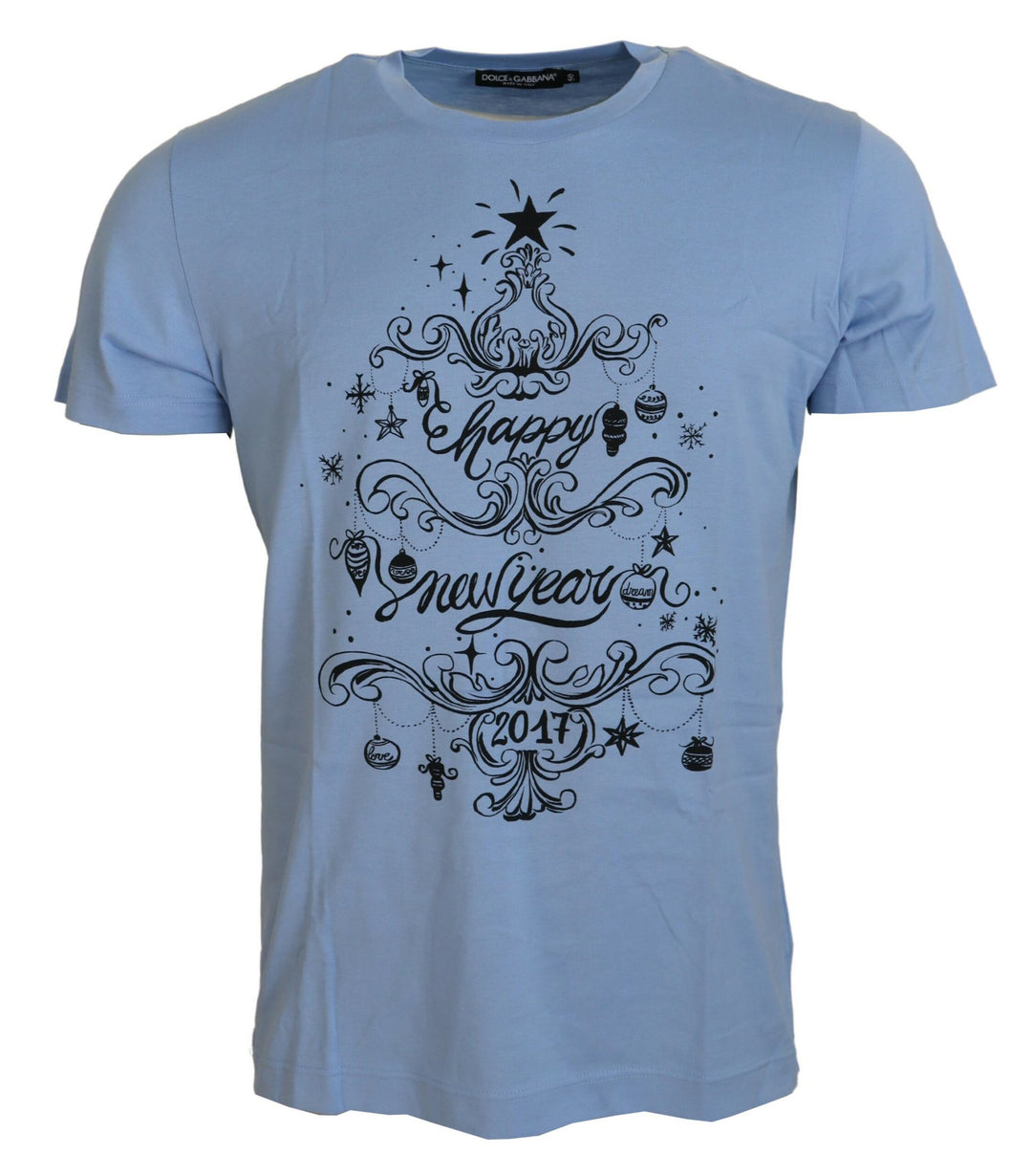 Dolce &amp; Gabbana Sample Sale Dolce &amp; Gabbana Light Blue Happy New Year 2017 Cotton T-shirt - | Designer outlet