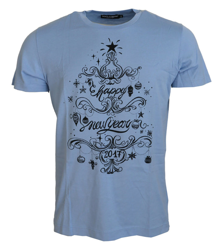 Dolce &amp; Gabbana Sample Sale Dolce &amp; Gabbana Light Blue Happy New Year 2017 Cotton T-shirt - | Designer outlet