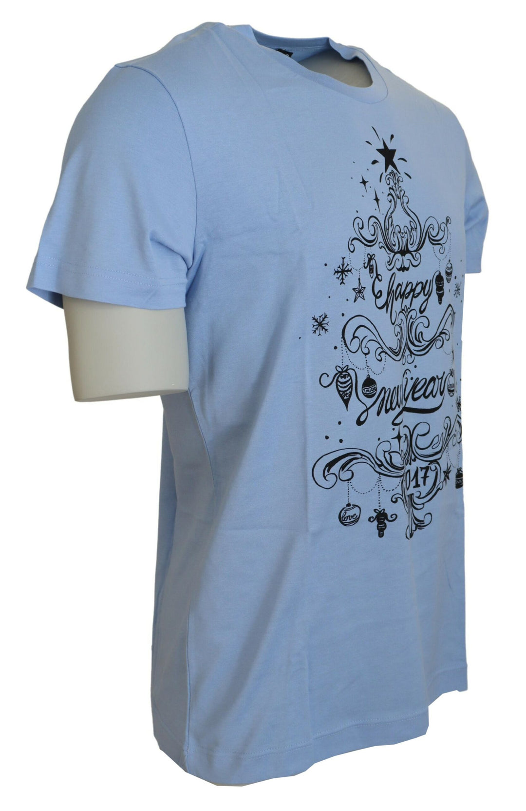 Dolce &amp; Gabbana Sample Sale Dolce &amp; Gabbana Light Blue Happy New Year 2017 Cotton T-shirt - | Designer outlet