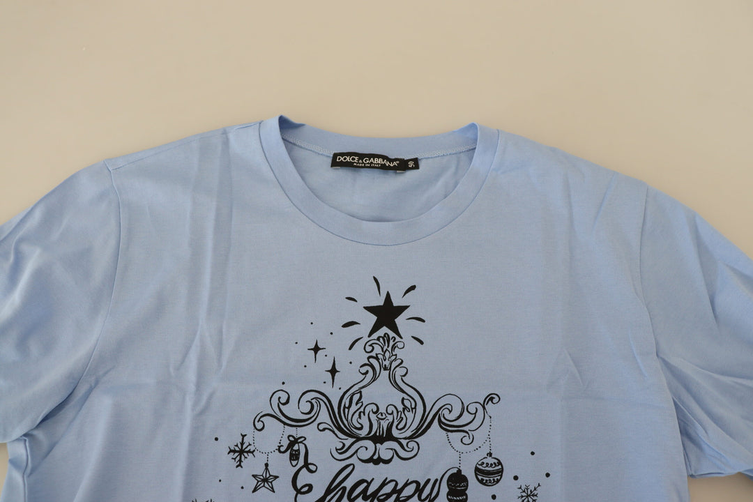 Dolce &amp; Gabbana Sample Sale Dolce &amp; Gabbana Light Blue Happy New Year 2017 Cotton T-shirt - | Designer outlet