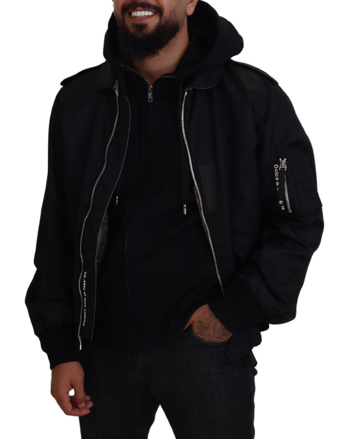 Dolce & Gabbana - Dolce & Gabbana Sleek Black Hooded Bomber Jacket - JKT3595 - 50 - Ask Me Wear