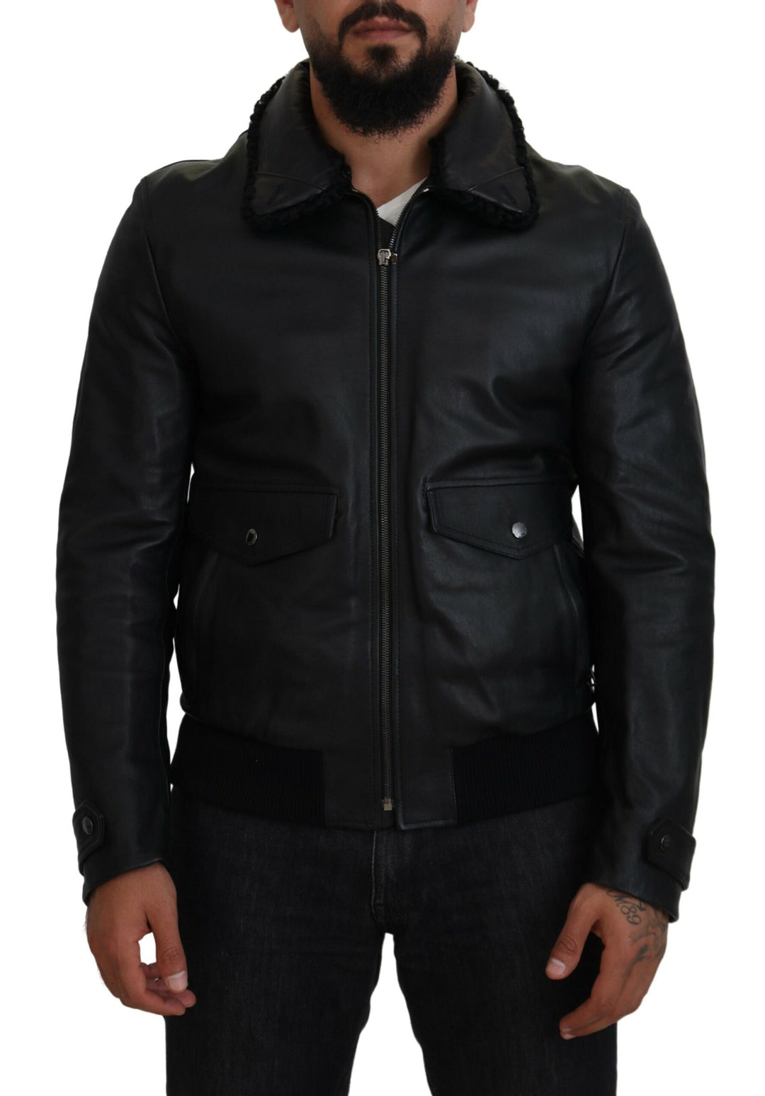 Dolce & Gabbana - Dolce & Gabbana Chic Black Leather Silk - Lined Jacket - JKT3596 - 52 - Ask Me Wear