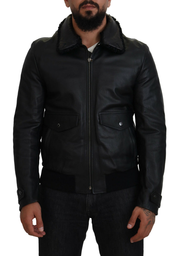 Dolce & Gabbana - Dolce & Gabbana Chic Black Leather Silk - Lined Jacket - JKT3596 - 52 - Ask Me Wear