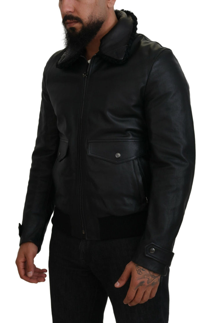 Dolce & Gabbana - Dolce & Gabbana Chic Black Leather Silk - Lined Jacket - JKT3596 - 52 - Ask Me Wear