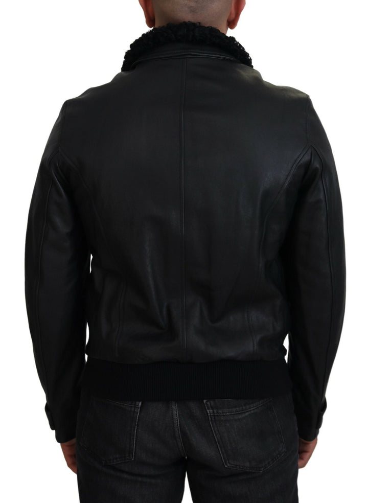 Dolce & Gabbana - Dolce & Gabbana Chic Black Leather Silk - Lined Jacket - JKT3596 - 52 - Ask Me Wear