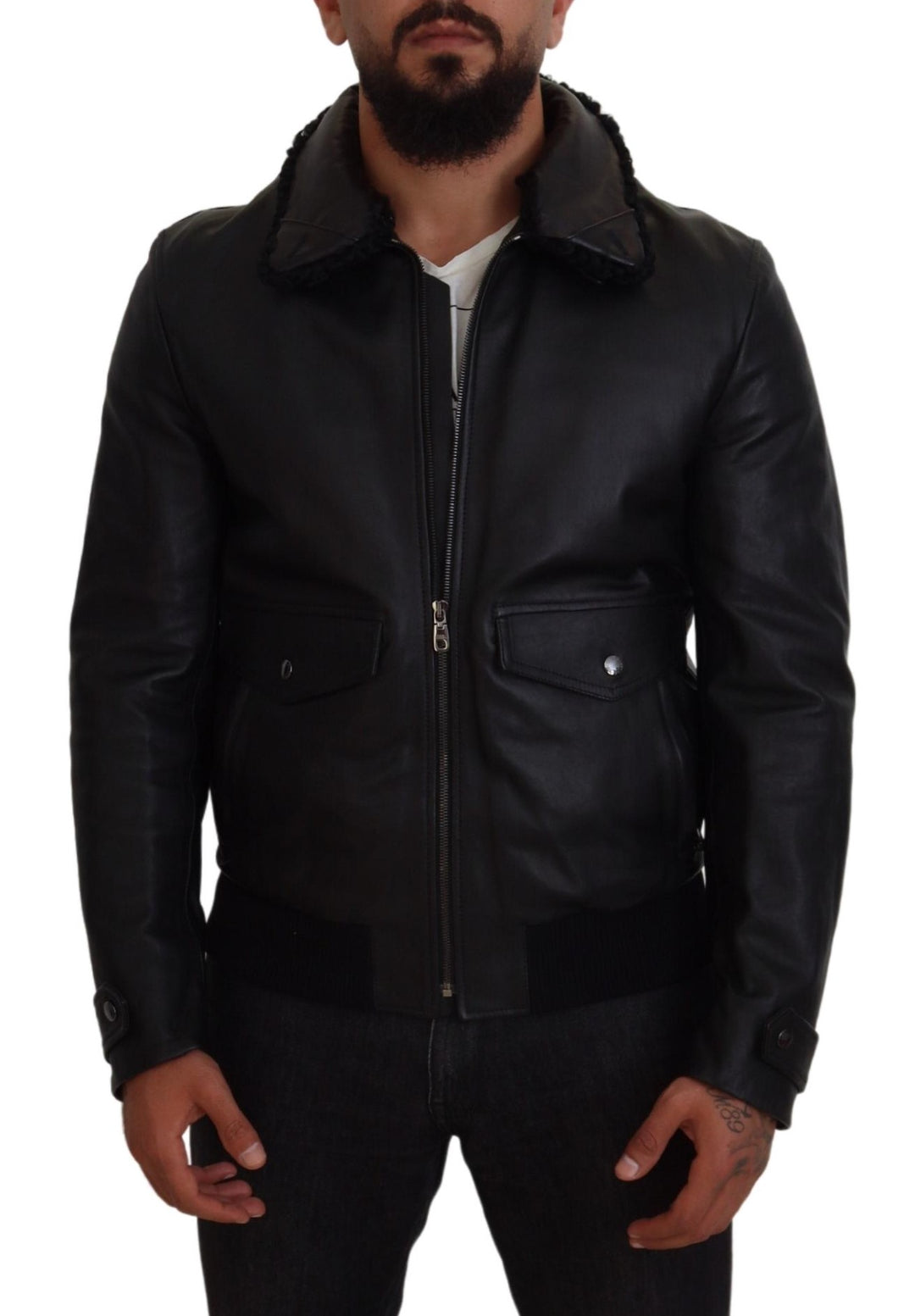 Dolce & Gabbana - Dolce & Gabbana Chic Black Leather Silk - Lined Jacket - JKT3596 - 52 - Ask Me Wear