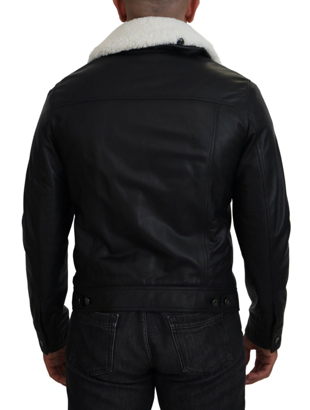 Dolce & Gabbana - Dolce & Gabbana Elegant Black Leather Bomber Jacket - JKT3597 - 48 - Ask Me Wear