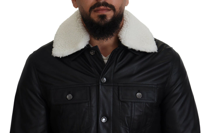 Dolce & Gabbana - Dolce & Gabbana Elegant Black Leather Bomber Jacket - JKT3597 - 48 - Ask Me Wear