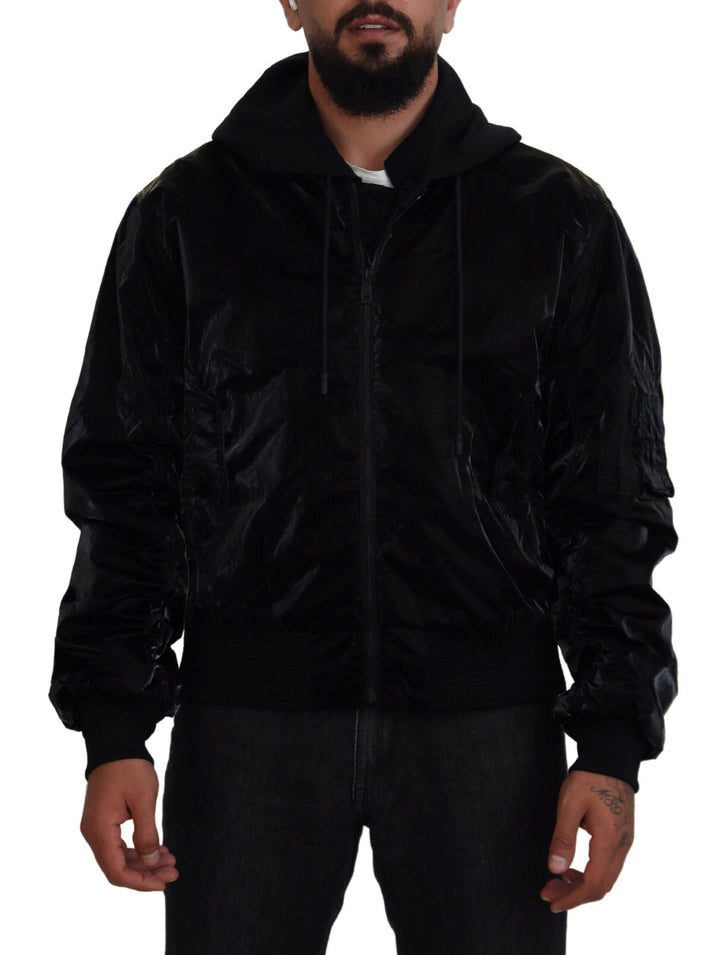 Dolce & Gabbana - Dolce & Gabbana Elegant Black Bomber Hooded Jacket - JKT3610 - 48 - Ask Me Wear