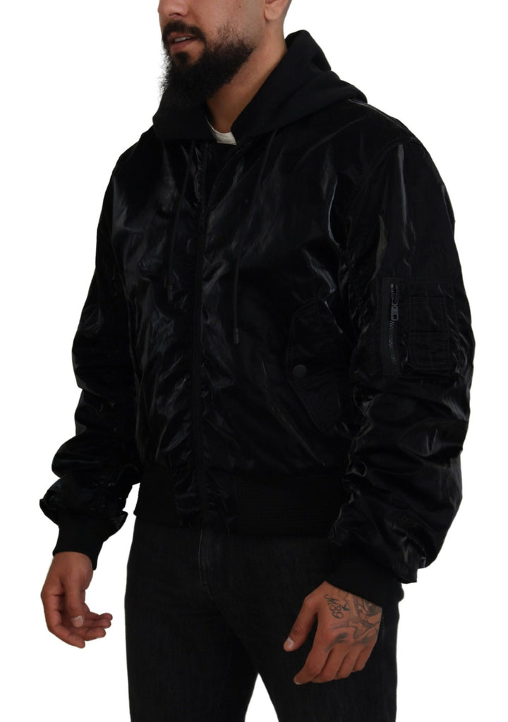 Dolce & Gabbana - Dolce & Gabbana Elegant Black Bomber Hooded Jacket - JKT3610 - 48 - Ask Me Wear