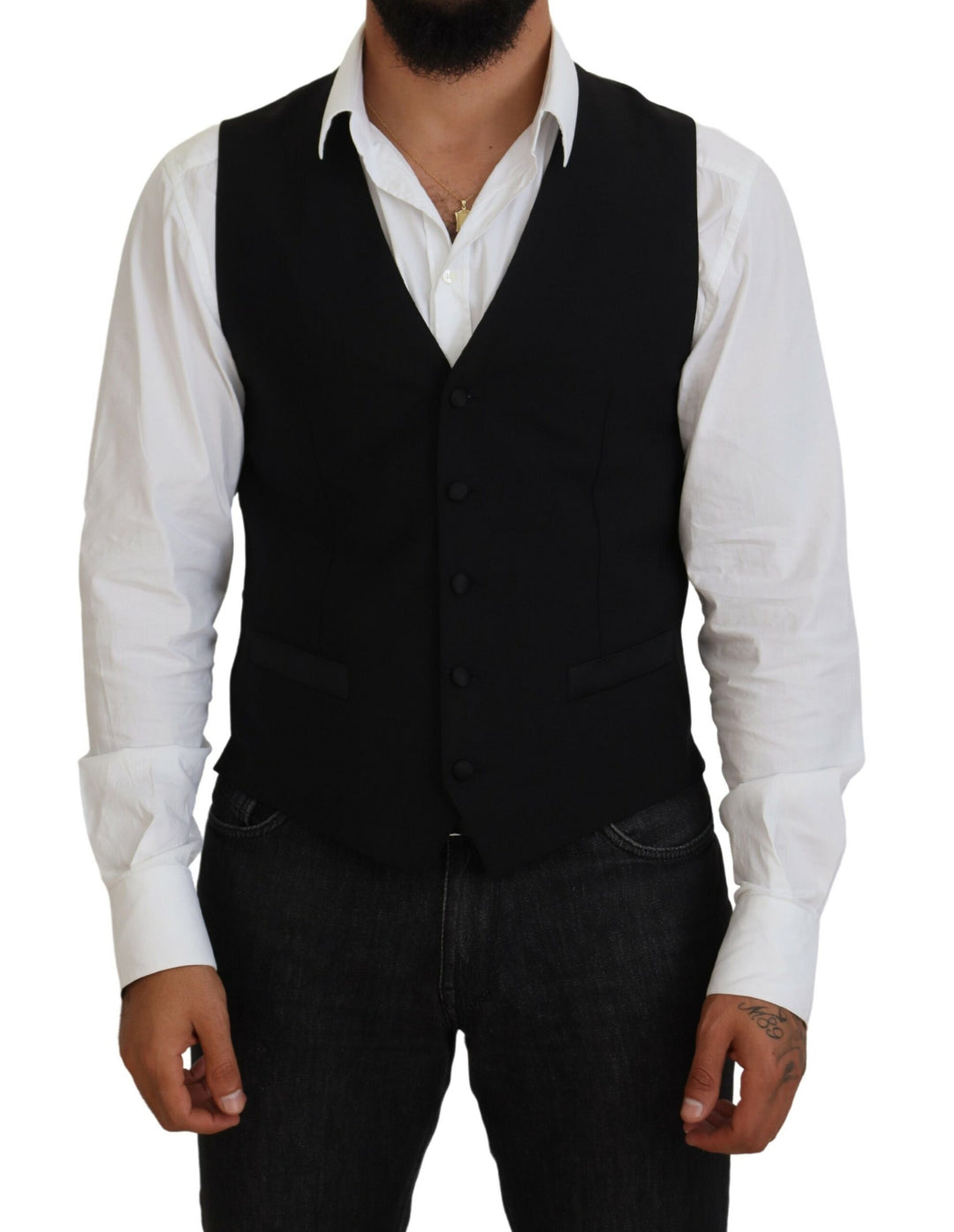 Dolce &amp; Gabbana Black Virgin Wool Waistcoat Formal Vest by Dolce &amp; Gabbana outlet now on sale