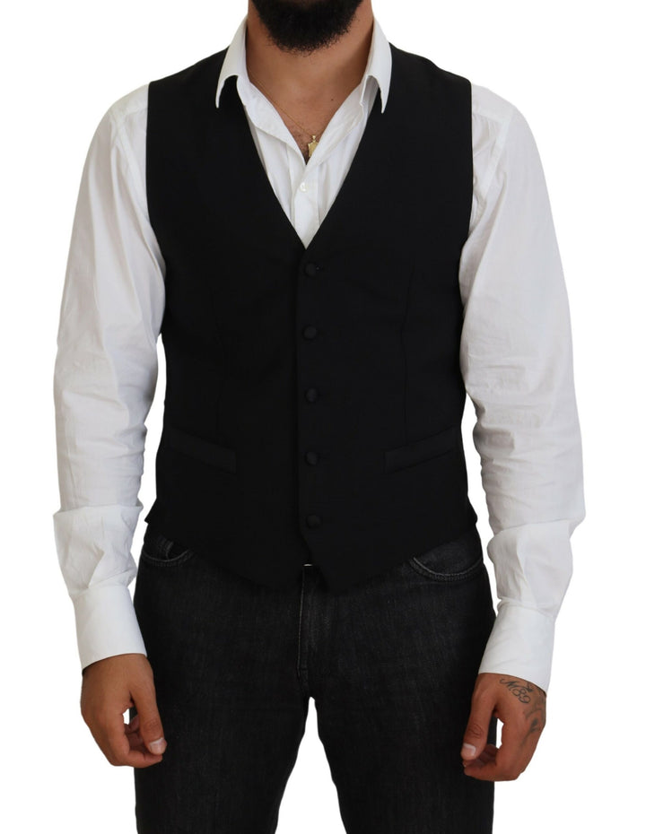 Dolce &amp; Gabbana Black Virgin Wool Waistcoat Formal Vest by Dolce &amp; Gabbana outlet now on sale